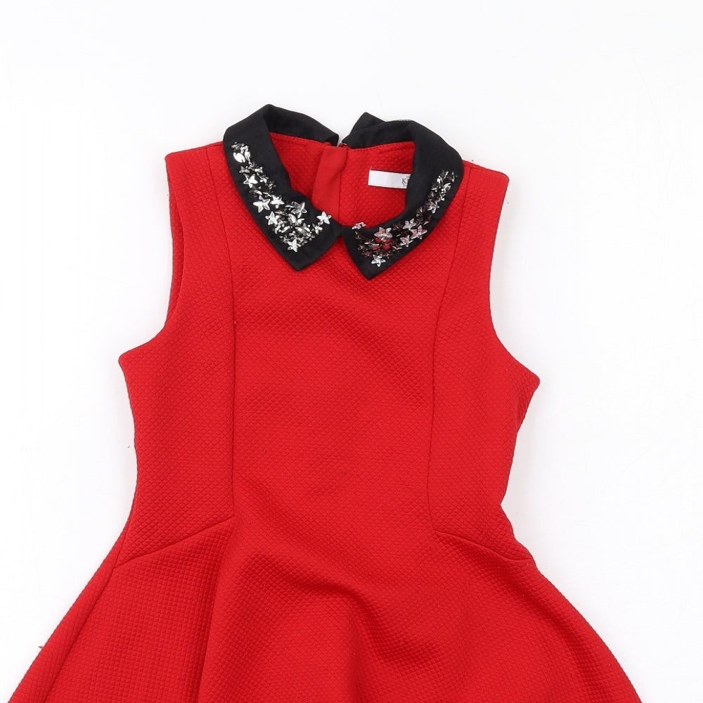Marks and Spencer Girls Red Polyester A-Line Size 5-6 Years Collared Zip