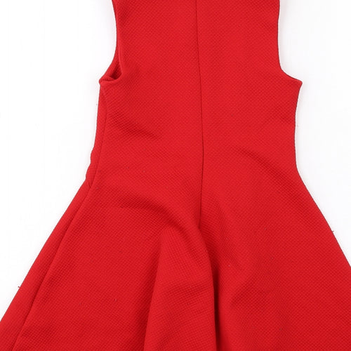 Marks and Spencer Girls Red Polyester A-Line Size 5-6 Years Collared Zip