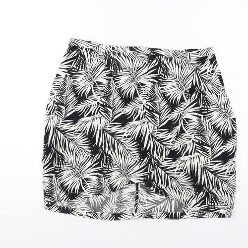H&M Womens Black Geometric Viscose A-Line Skirt Size 14 Zip - Leaf pattern