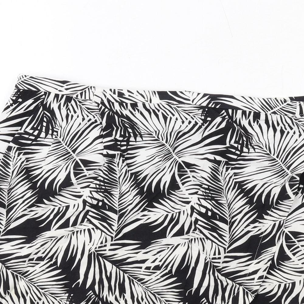 H&M Womens Black Geometric Viscose A-Line Skirt Size 14 Zip - Leaf pattern