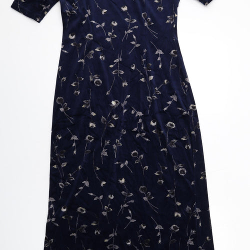 Monsoon Womens Blue Floral Polyester Maxi Size 14 Boat Neck Pullover