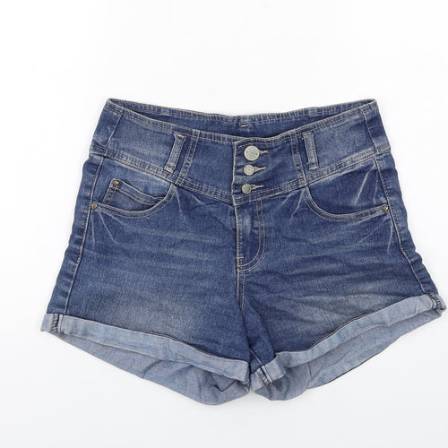 M&Co Girls Blue Cotton Boyfriend Shorts Size 13 Years Regular Zip