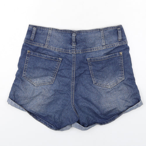 M&Co Girls Blue Cotton Boyfriend Shorts Size 13 Years Regular Zip