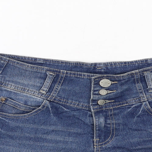 M&Co Girls Blue Cotton Boyfriend Shorts Size 13 Years Regular Zip