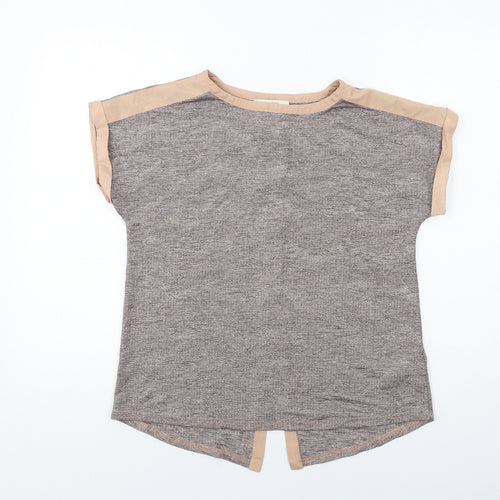 Oasis Womens Beige Polyester Basic T-Shirt Size S Round Neck