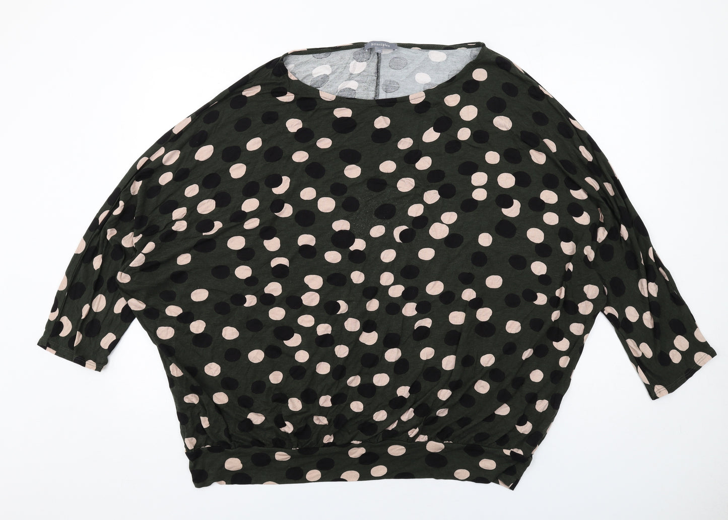 Principles Womens Green Polka Dot Viscose Basic T-Shirt Size 24 Round Neck