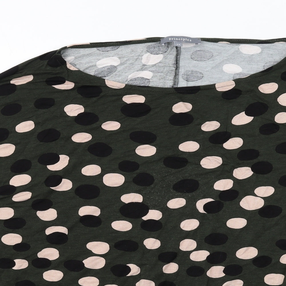 Principles Womens Green Polka Dot Viscose Basic T-Shirt Size 24 Round Neck