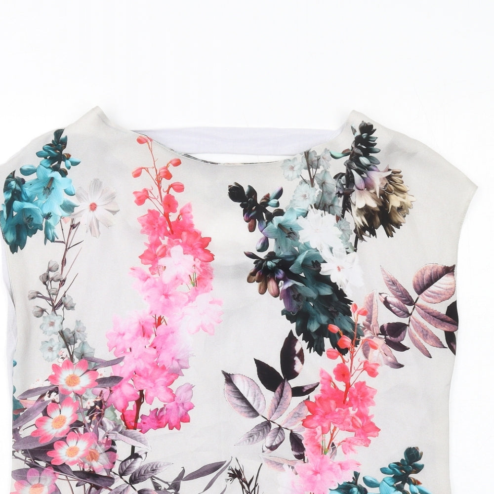 Wallis Womens Multicoloured Floral Polyester Basic Blouse Size 10 Round Neck