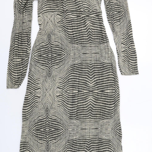 River Island Womens Green Geometric Polyester A-Line Size 10 V-Neck Pullover