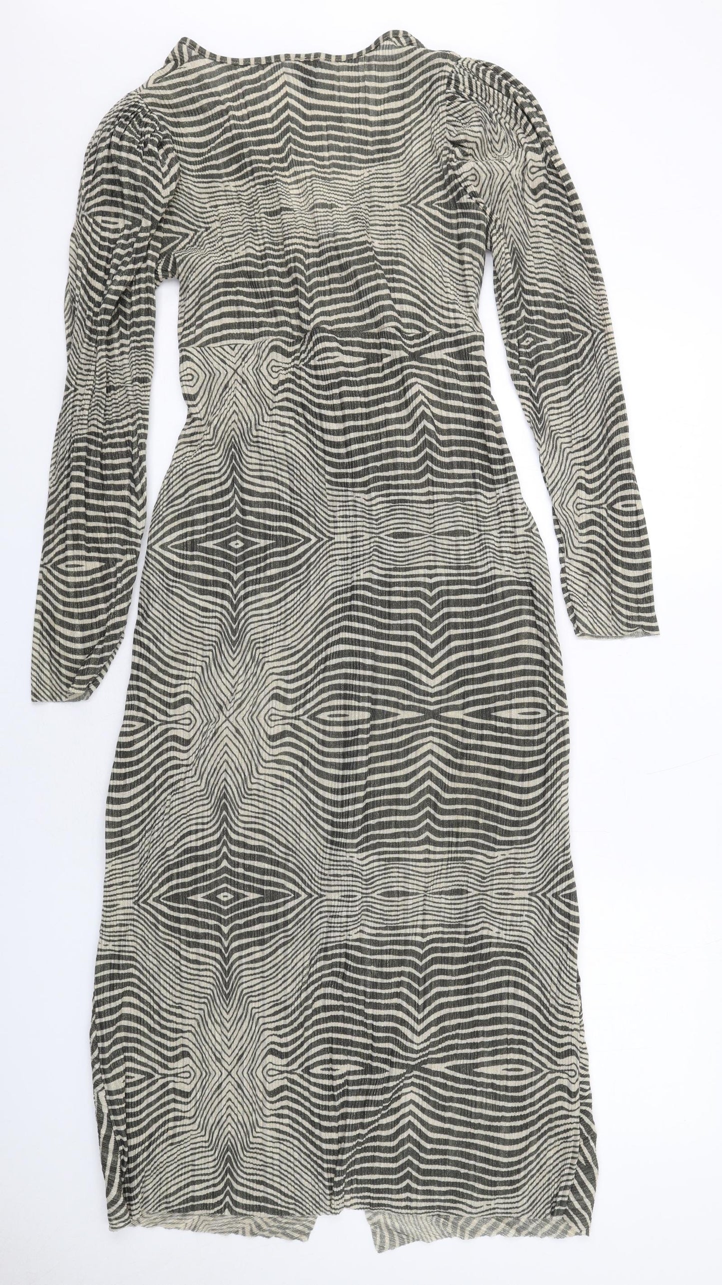 River Island Womens Green Geometric Polyester A-Line Size 10 V-Neck Pullover