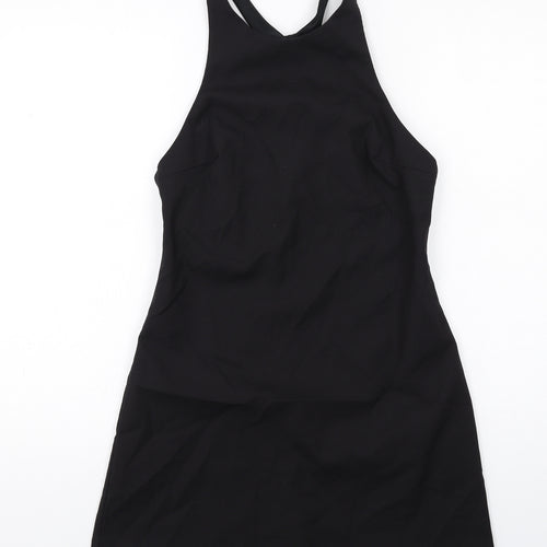Zara Womens Black Cotton Slip Dress Size M Round Neck Zip
