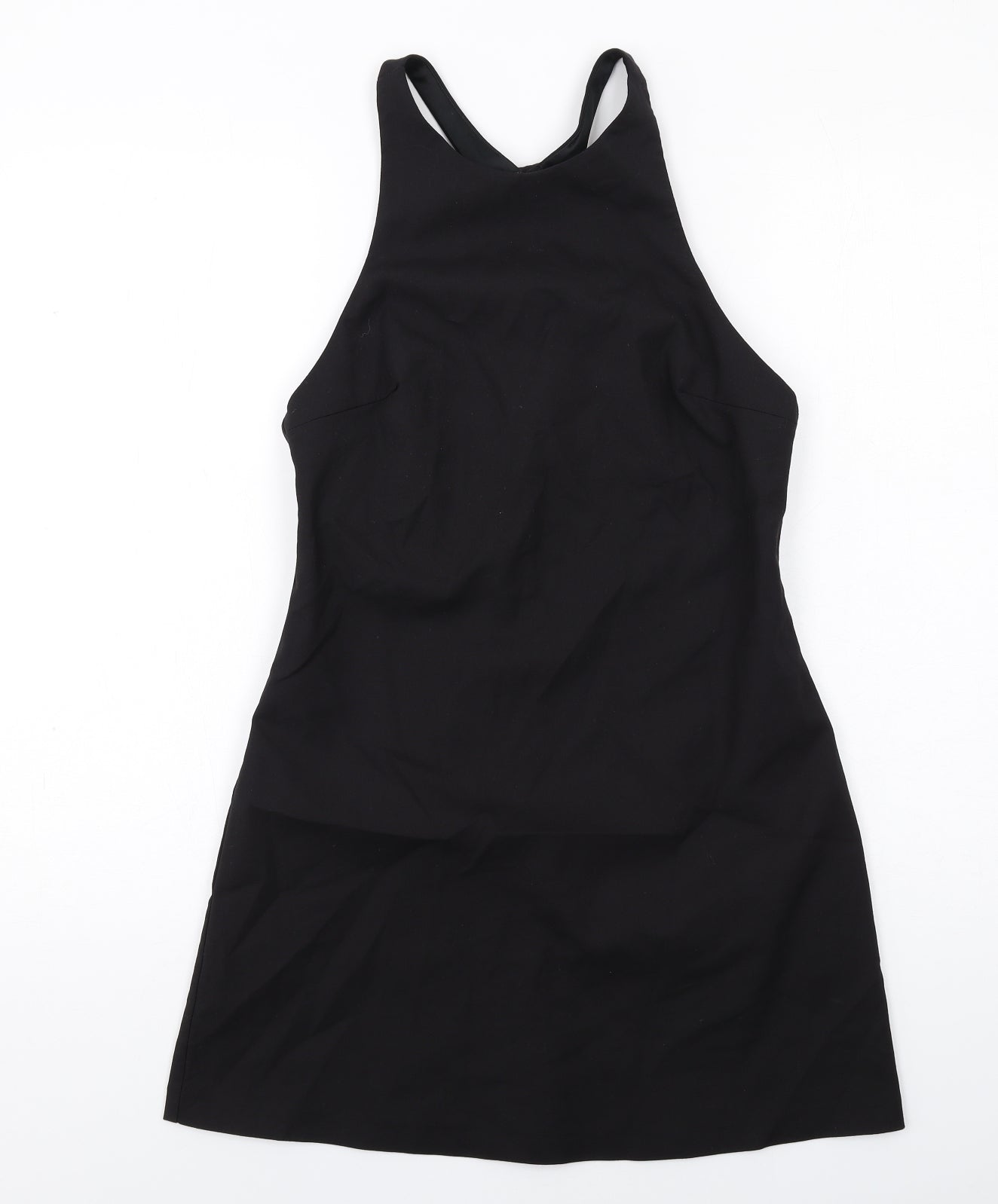 Zara Womens Black Cotton Slip Dress Size M Round Neck Zip