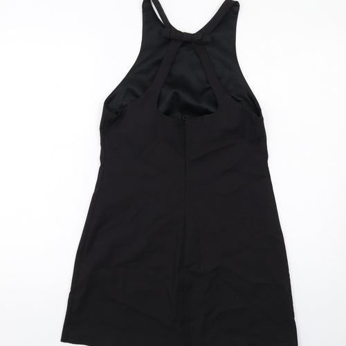 Zara Womens Black Cotton Slip Dress Size M Round Neck Zip