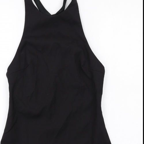 Zara Womens Black Cotton Slip Dress Size M Round Neck Zip