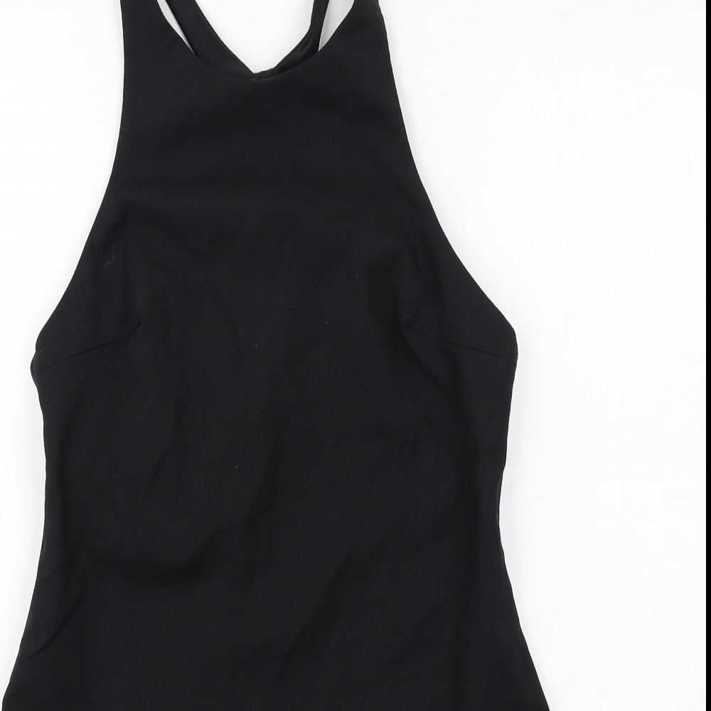 Zara Womens Black Cotton Slip Dress Size M Round Neck Zip