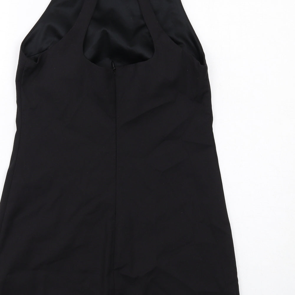 Zara Womens Black Cotton Slip Dress Size M Round Neck Zip