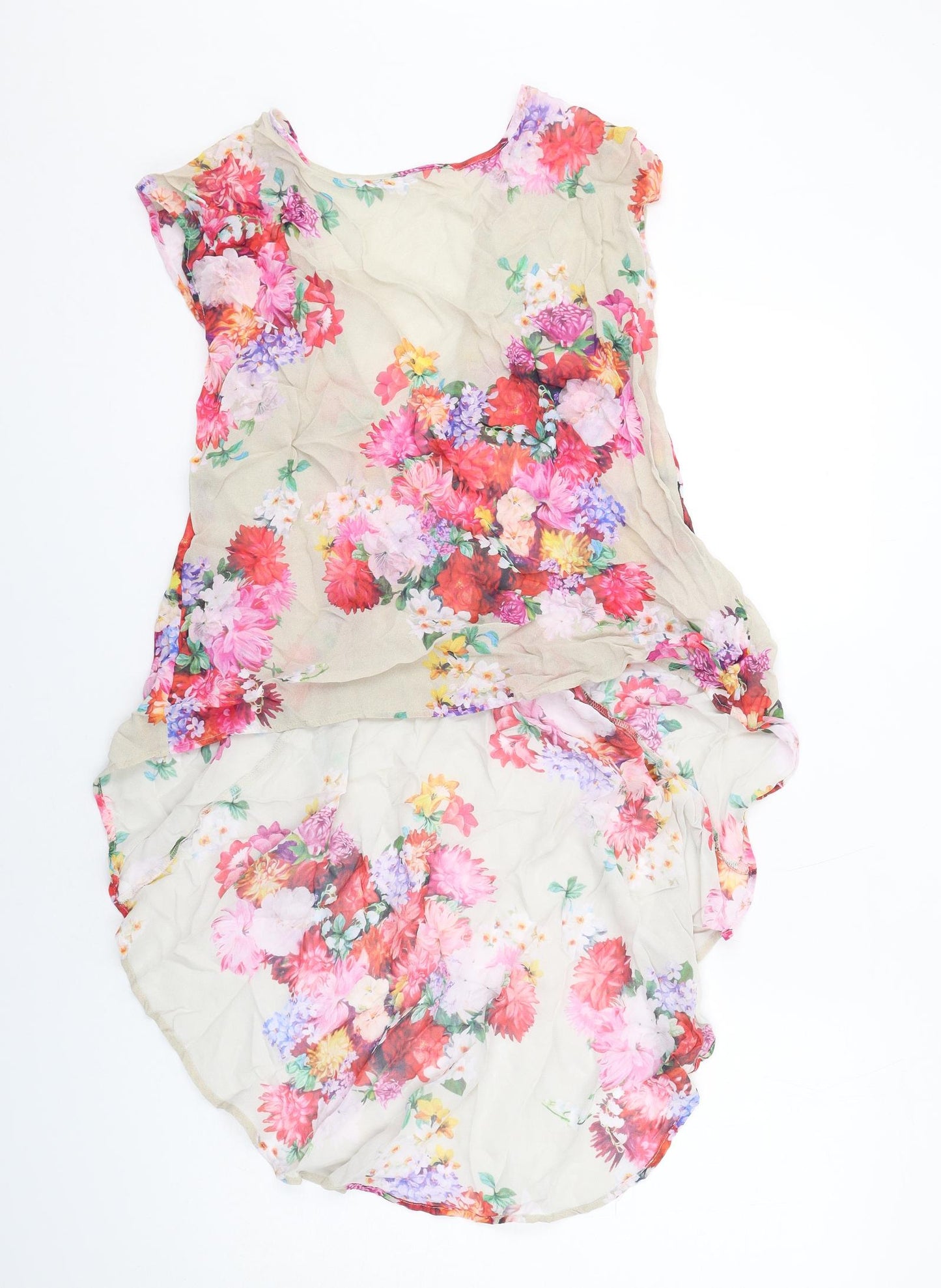 Topshop Womens Multicoloured Floral Viscose Basic Tank Size 12 Round Neck - Asymmetric