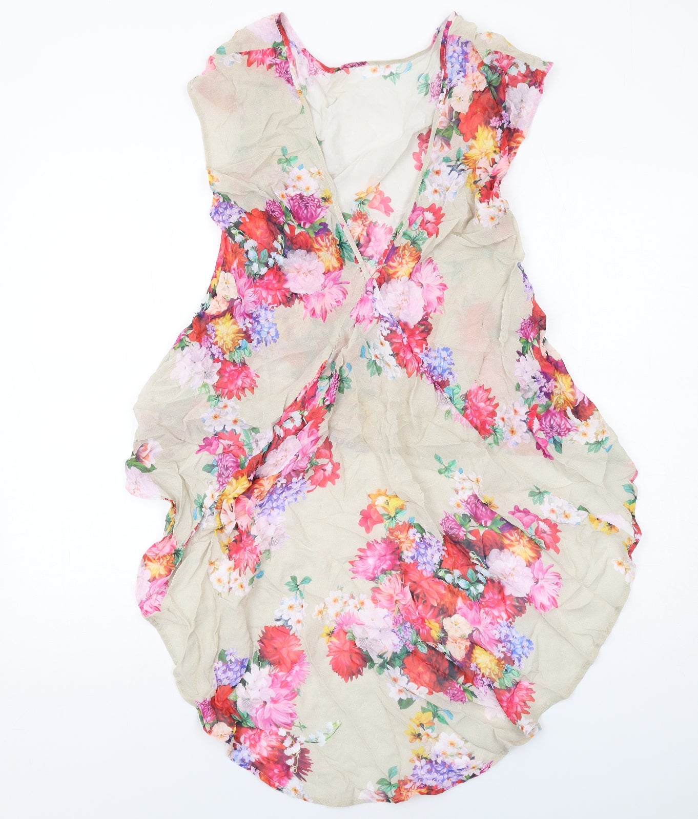 Topshop Womens Multicoloured Floral Viscose Basic Tank Size 12 Round Neck - Asymmetric