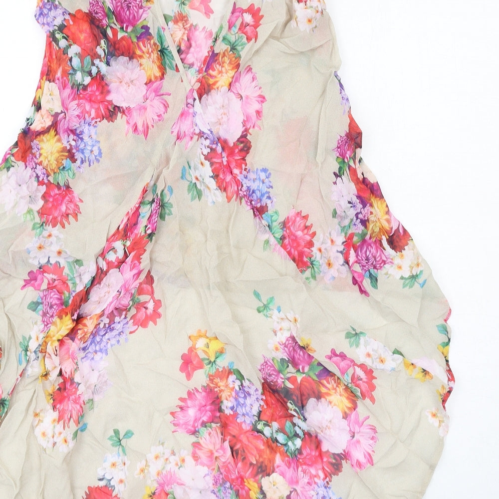 Topshop Womens Multicoloured Floral Viscose Basic Tank Size 12 Round Neck - Asymmetric