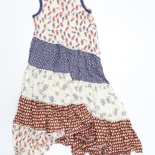 NEXT Girls Multicoloured Geometric Cotton A-Line Size 11 Years Round Neck Button