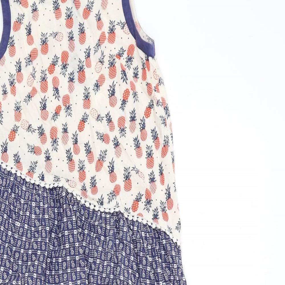 NEXT Girls Multicoloured Geometric Cotton A-Line Size 11 Years Round Neck Button