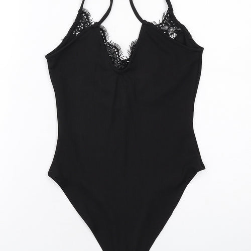 New Look Womens Black Polyester Bodysuit One-Piece Size 10 Snap - Lace Trim