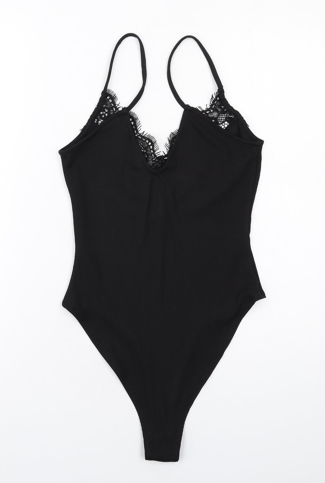 New Look Womens Black Polyester Bodysuit One-Piece Size 10 Snap - Lace Trim