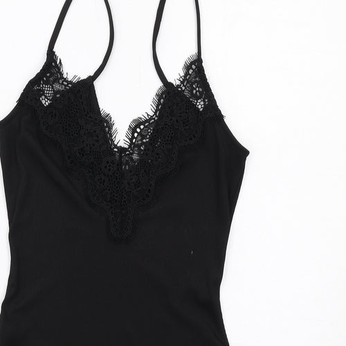 New Look Womens Black Polyester Bodysuit One-Piece Size 10 Snap - Lace Trim