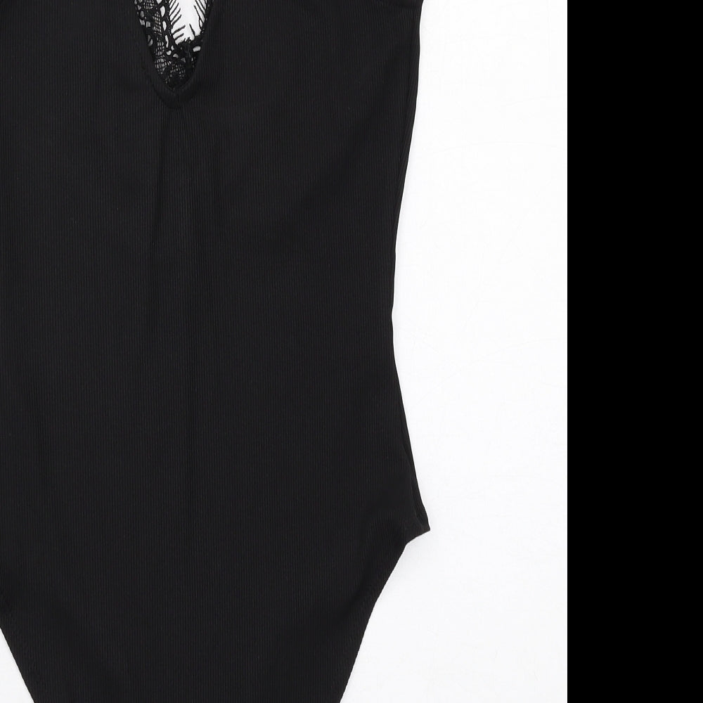 New Look Womens Black Polyester Bodysuit One-Piece Size 10 Snap - Lace Trim