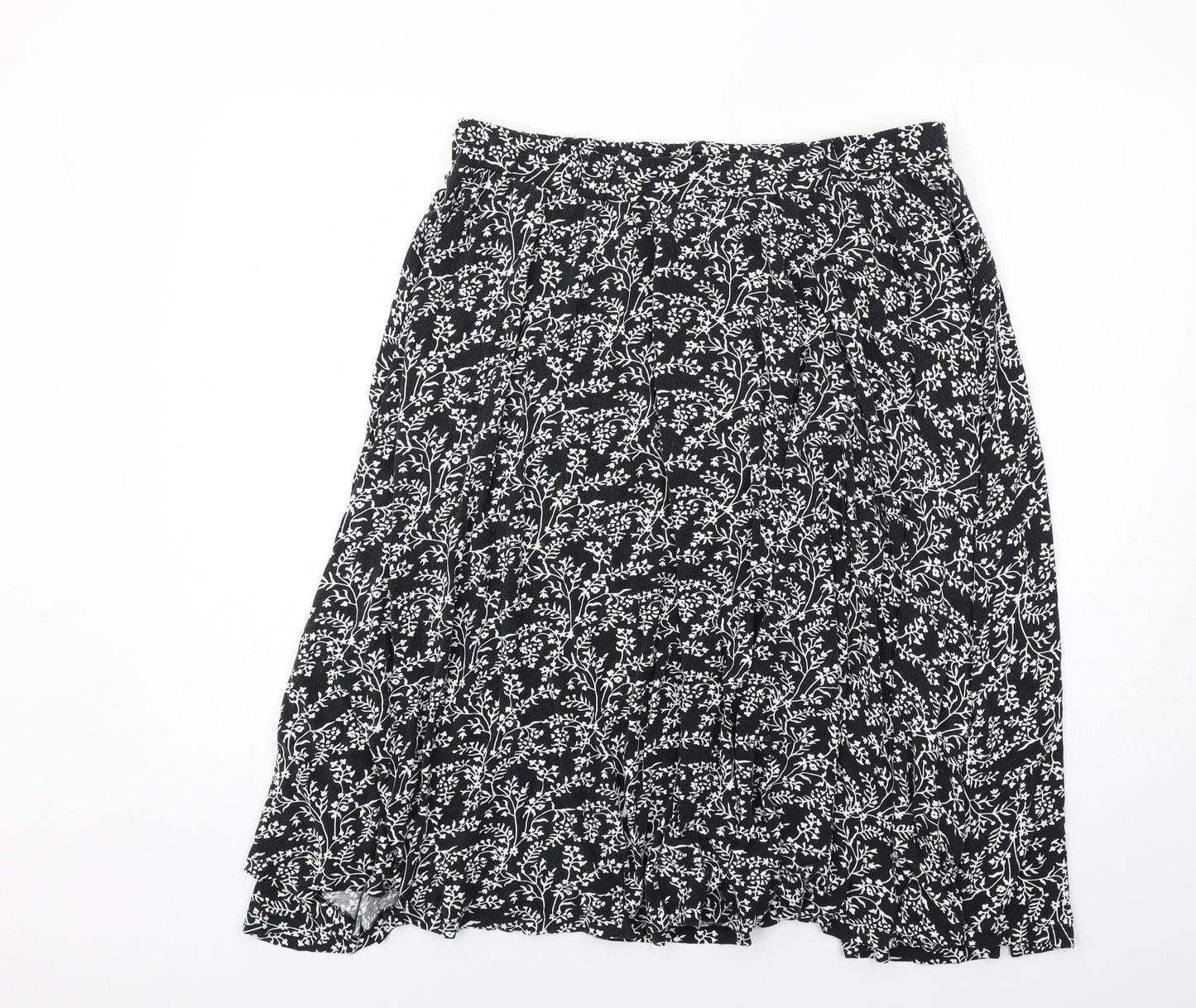 M&Co Womens Black Floral Viscose Swing Skirt Size 18