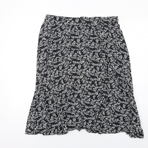 M&Co Womens Black Floral Viscose Swing Skirt Size 18