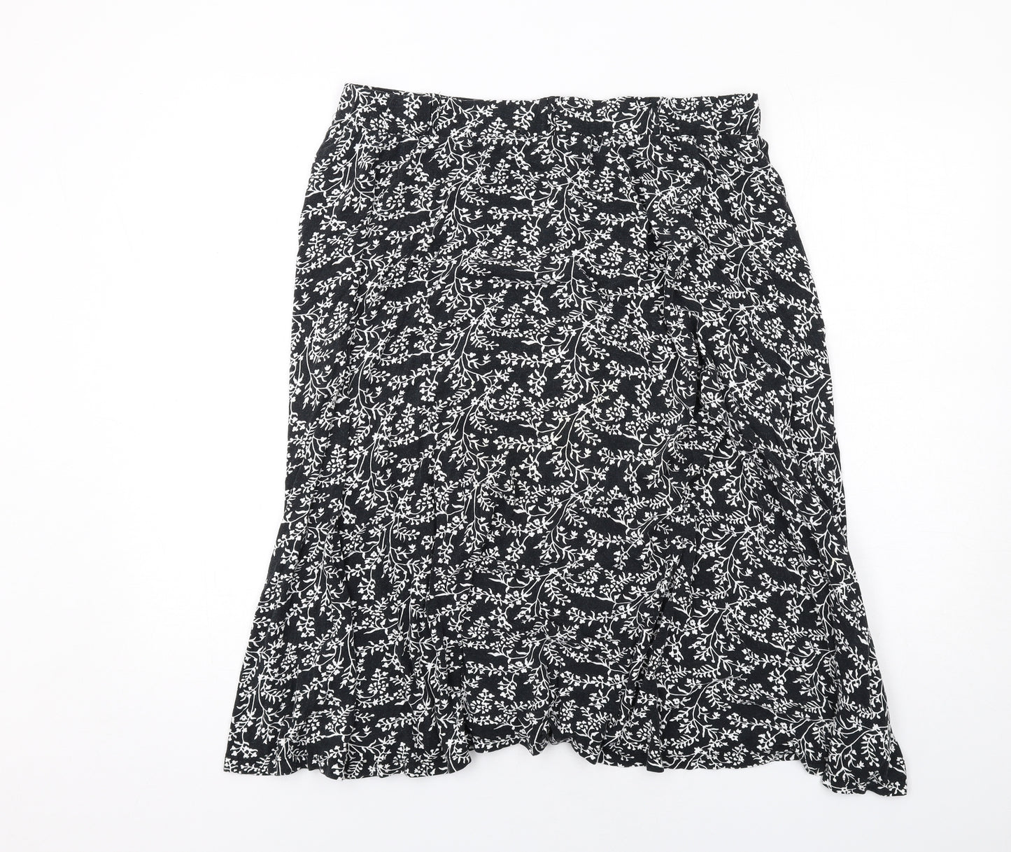 M&Co Womens Black Floral Viscose Swing Skirt Size 18