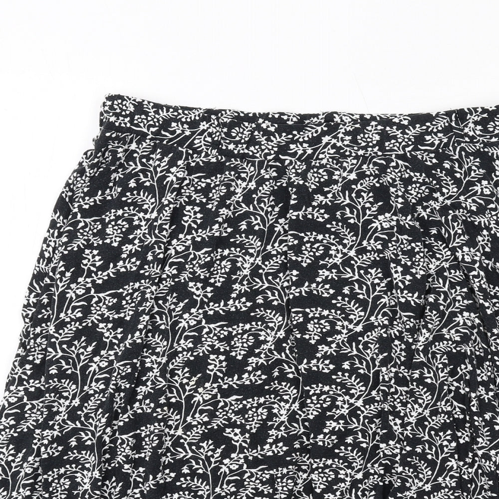 M&Co Womens Black Floral Viscose Swing Skirt Size 18