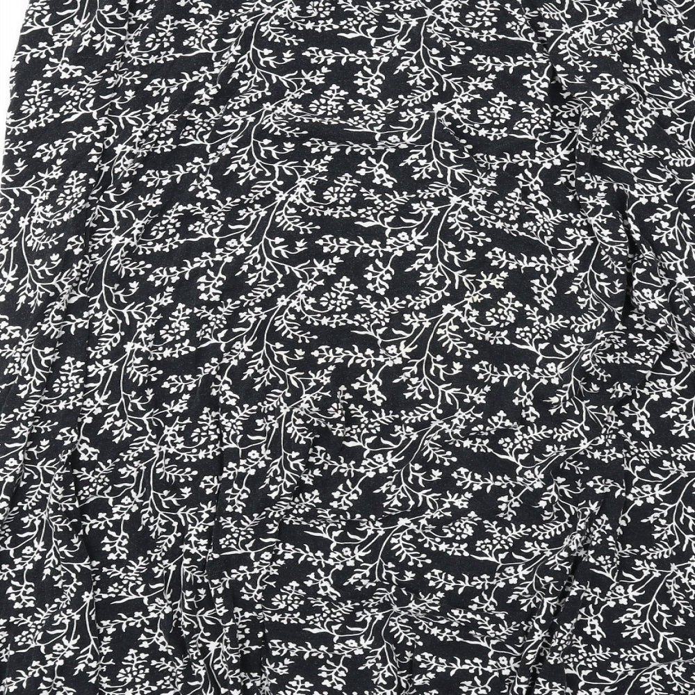 M&Co Womens Black Floral Viscose Swing Skirt Size 18
