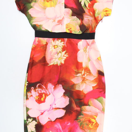 Ted Baker Womens Multicoloured Floral Polyester Shift Size M Round Neck Zip