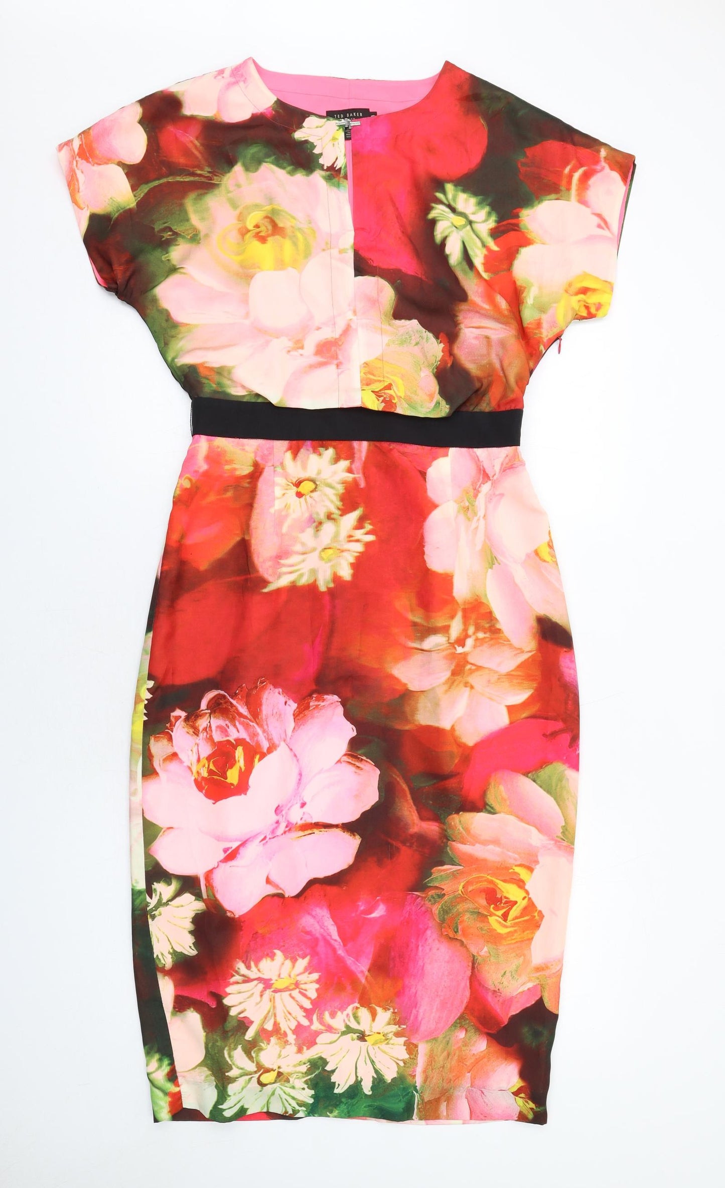 Ted Baker Womens Multicoloured Floral Polyester Shift Size M Round Neck Zip