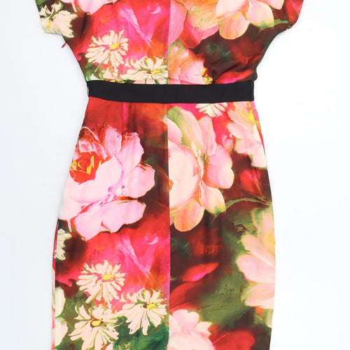 Ted Baker Womens Multicoloured Floral Polyester Shift Size M Round Neck Zip