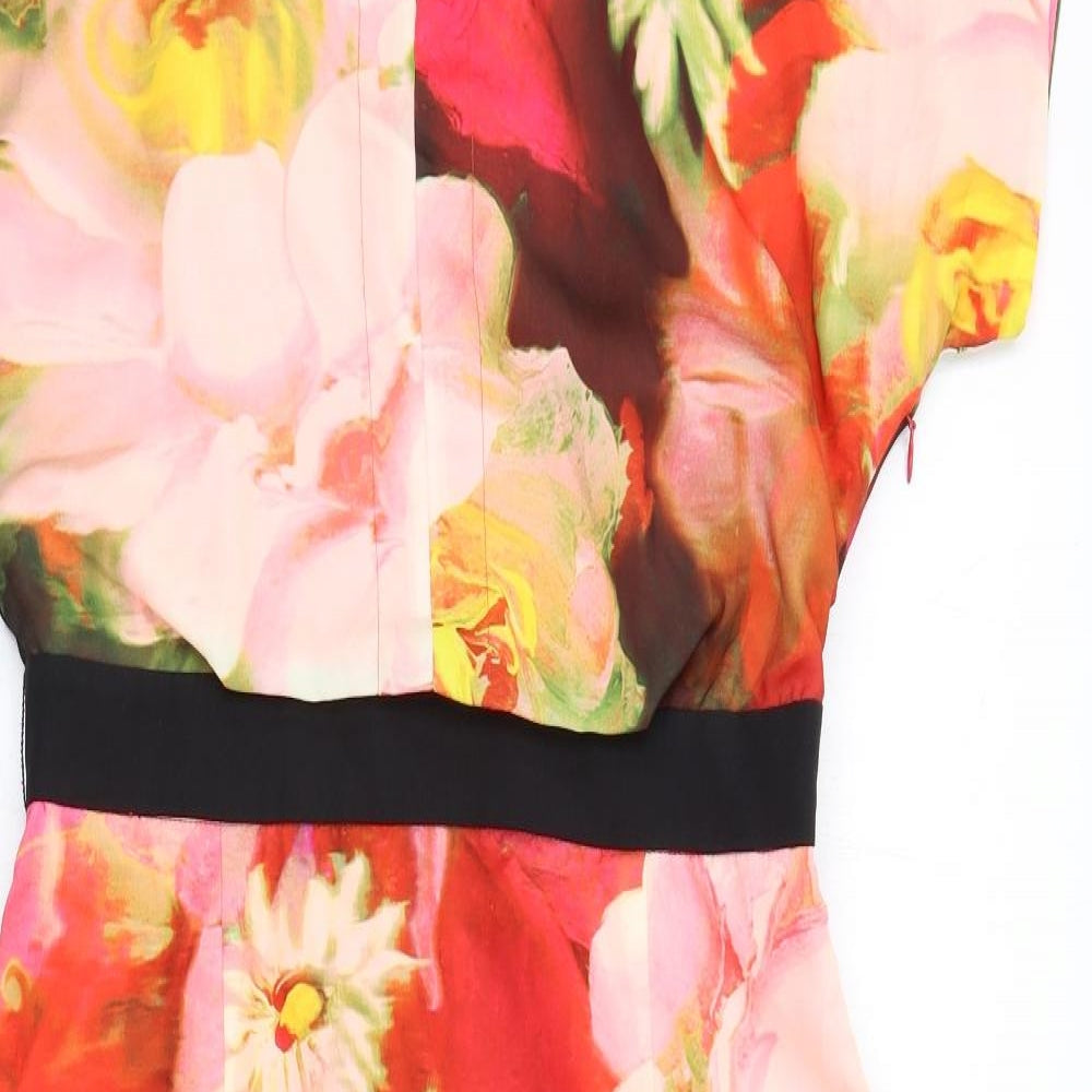 Ted Baker Womens Multicoloured Floral Polyester Shift Size M Round Neck Zip