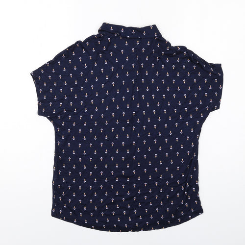 Marks and Spencer Womens Blue Geometric Viscose Basic Button-Up Size 10 Collared