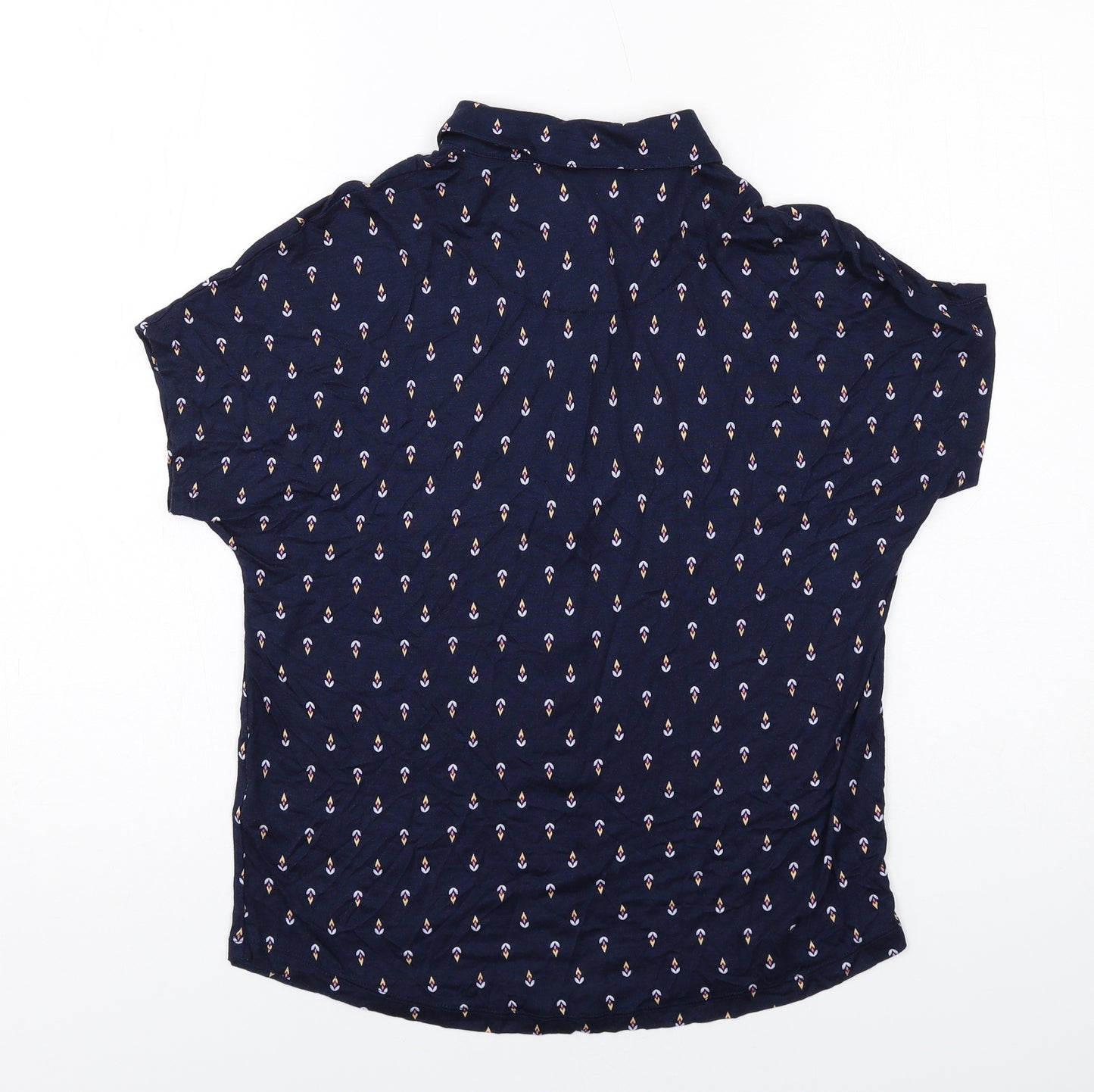 Marks and Spencer Womens Blue Geometric Viscose Basic Button-Up Size 10 Collared