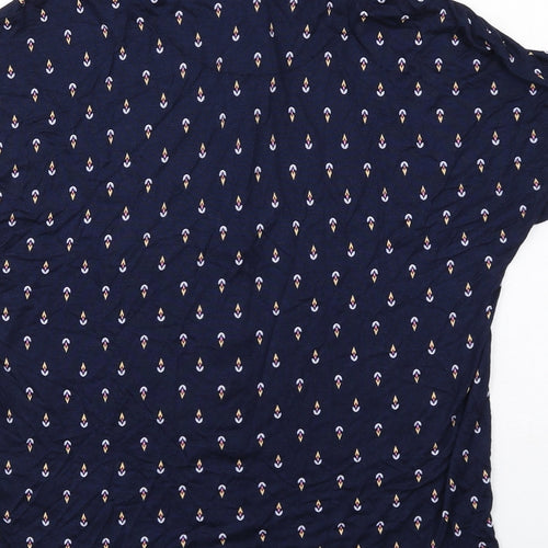 Marks and Spencer Womens Blue Geometric Viscose Basic Button-Up Size 10 Collared