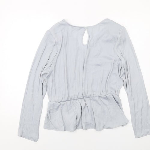 Marks and Spencer Womens Grey Polyester Basic Blouse Size 14 V-Neck