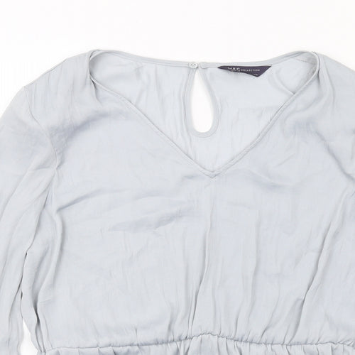 Marks and Spencer Womens Grey Polyester Basic Blouse Size 14 V-Neck
