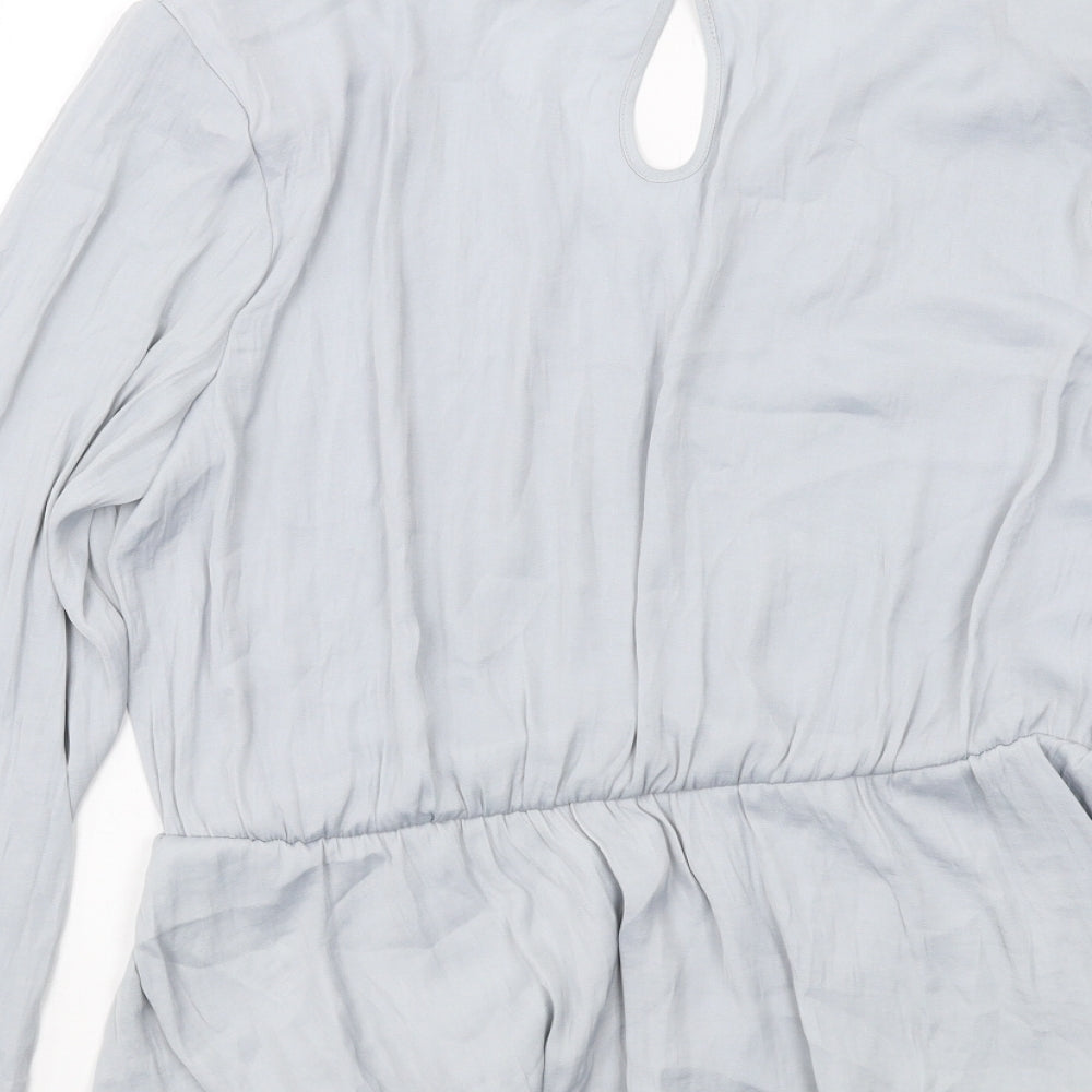 Marks and Spencer Womens Grey Polyester Basic Blouse Size 14 V-Neck