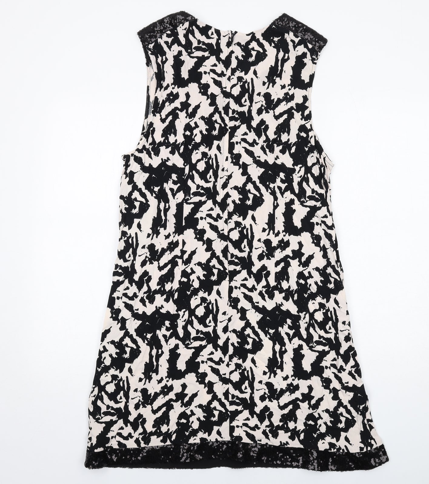 Dorothy Perkins Womens Black Geometric Viscose Shift Size 20 Round Neck Zip