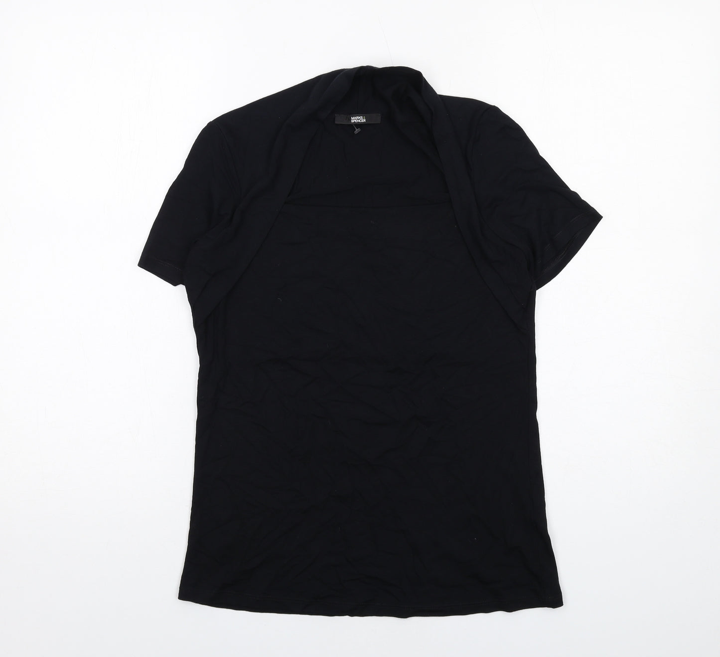 Marks and Spencer Womens Black Viscose Basic T-Shirt Size 12 Square Neck