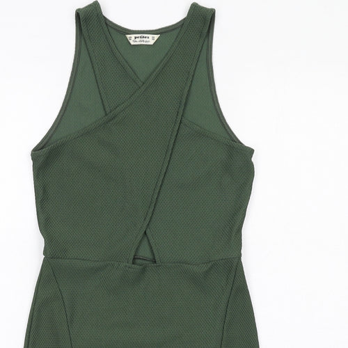 Miss Selfridge Womens Green Polyester Bodycon Size 10 V-Neck Pullover