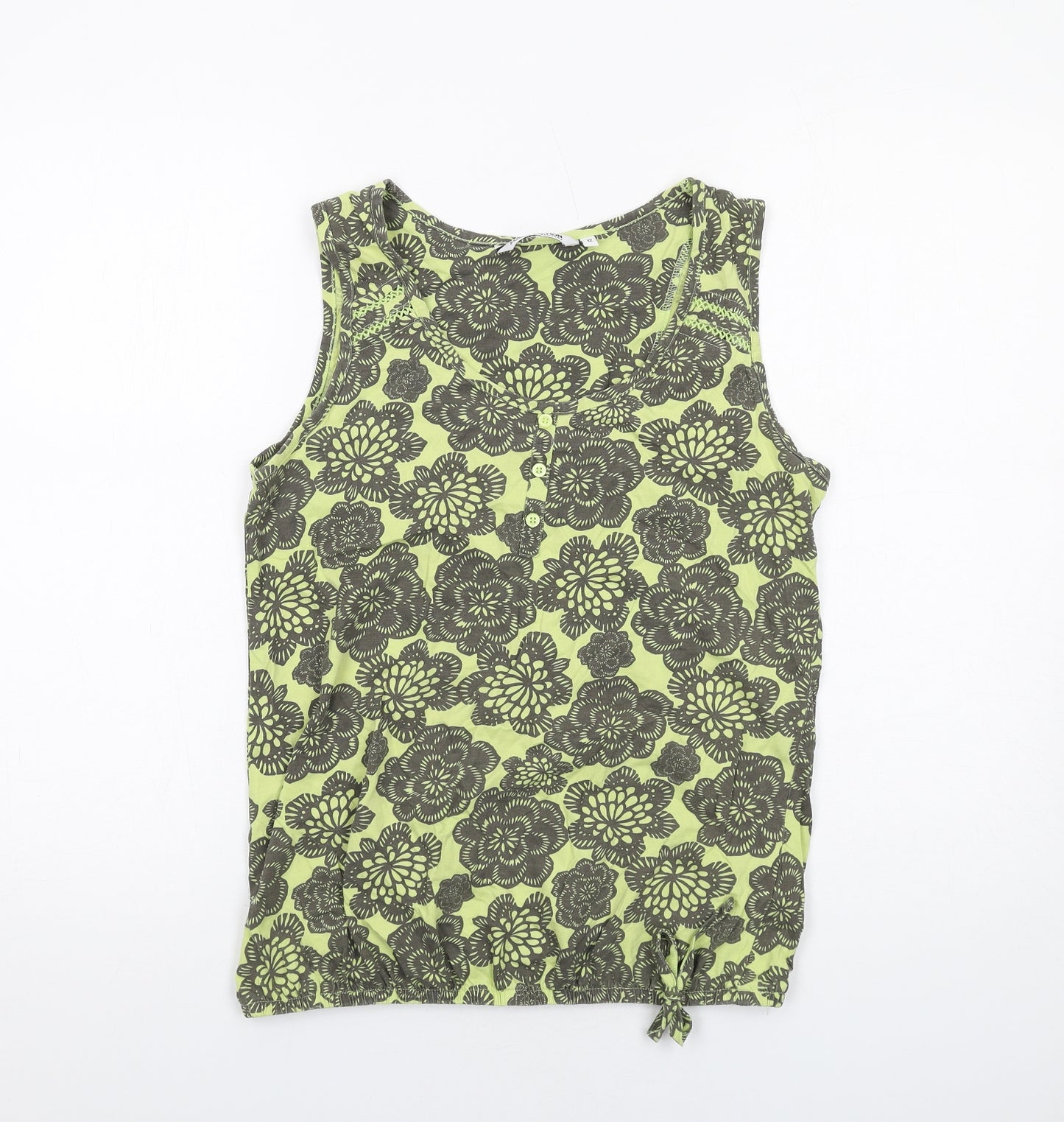 Debenhams Womens Green Floral Cotton Basic Tank Size 12 Round Neck