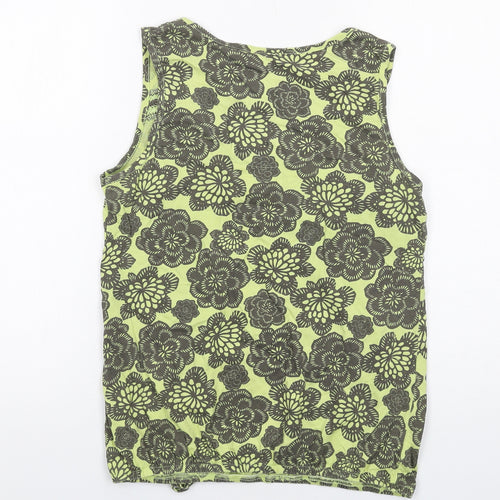 Debenhams Womens Green Floral Cotton Basic Tank Size 12 Round Neck