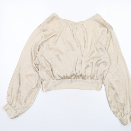 H&M Womens Ivory Polyester Basic Blouse Size L Round Neck